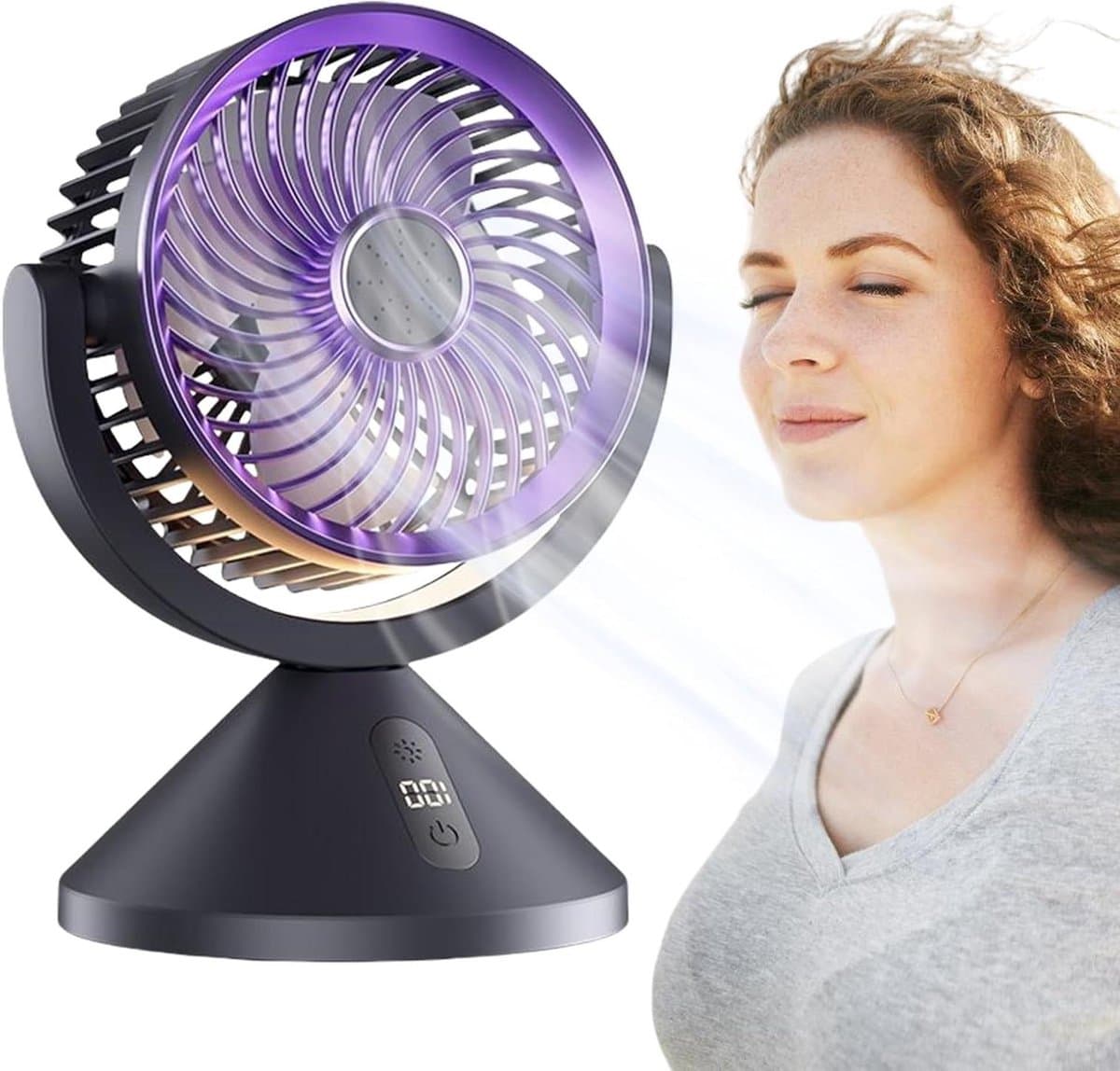 Lucht Circulerende Ventilator - Tafelventilator Luchtverfrisser - Ontspanning en Werk - 100 Snelheidsinstellingen - 16x13x20.5 cm - Grijs — afbeelding 1
