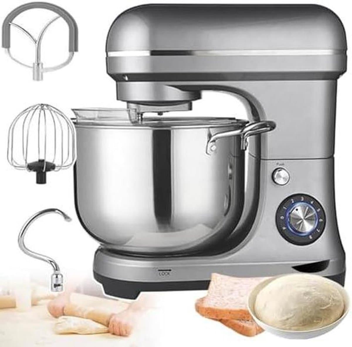 Keukenmixer - Deegmachine - Bakken en Koken - 10 Liter Kom - 2000W Vermogen - Zilver — afbeelding 1