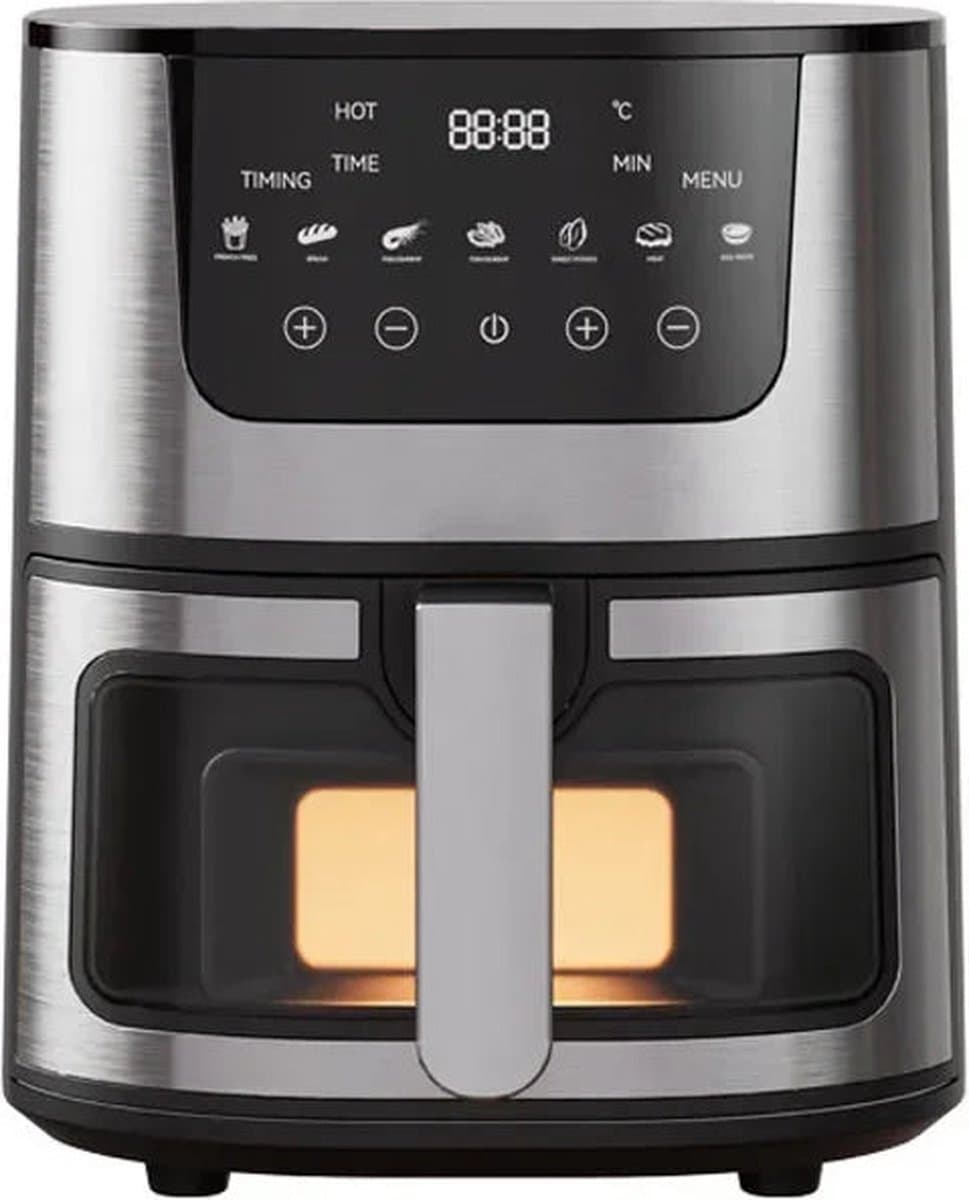 Digitale Airfryer - PFAS vrij - Groot 7 Liter - 1400W - Heteluchtfriteuse - Zwart - Digital screen - Inclusief in hoogte verstelbaar Grillrack - Elektrische friteuse - LED-aanraakbediening - Slimme multifunctionele heteluchtoven — afbeelding 1