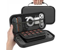 RENALUX Case Geschikt voor Nintendo Switch 2 - Hoesje Met opbergvak voor Games en Accessoires - Waterdicht en Schokbestendig - Zwart