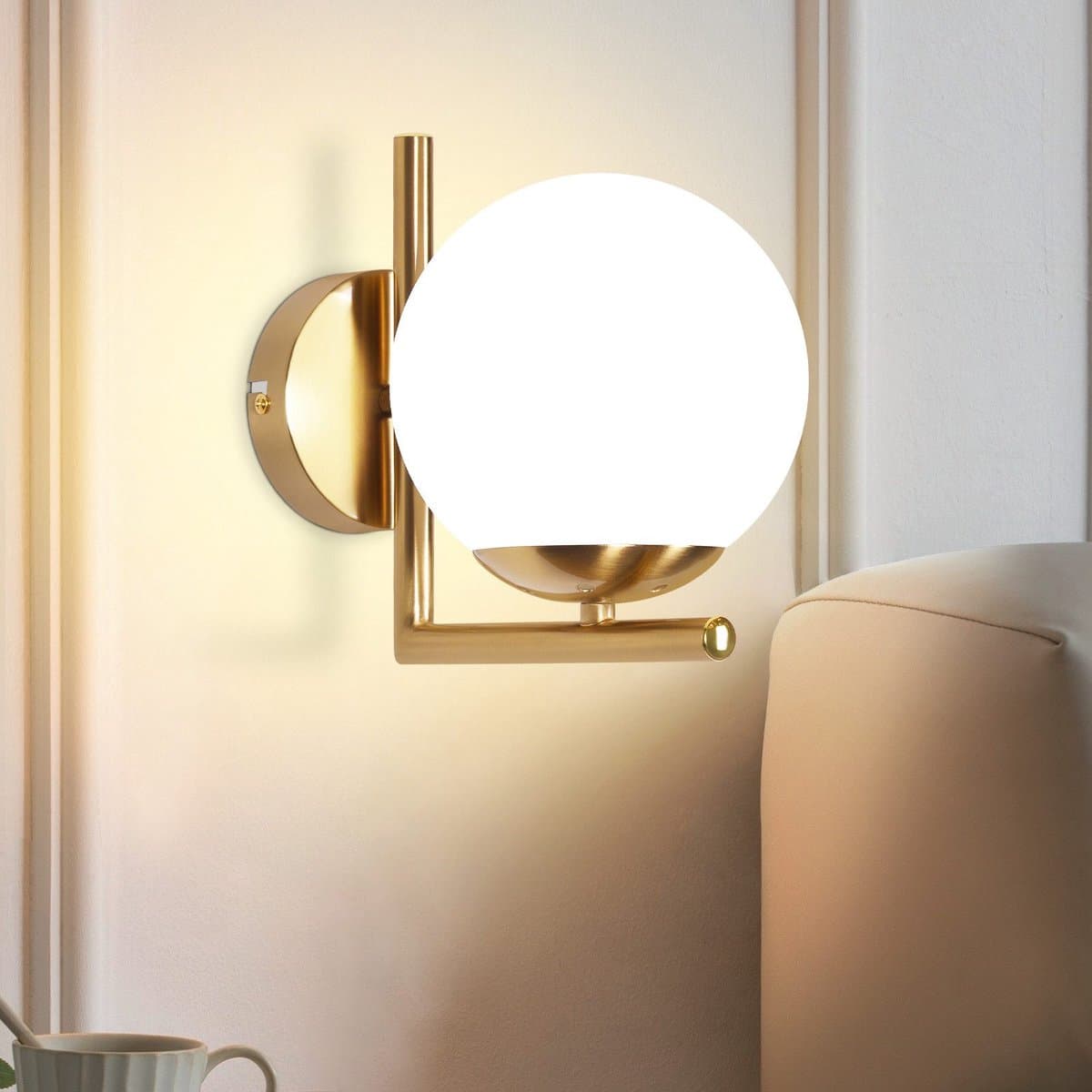NETTLIFE Wandlamp - Vintage - Goud - Glazen bol - E27 Binnen Wandlamp - Slaapkamer - Trappenhuis-excl. lichtbron — afbeelding 1