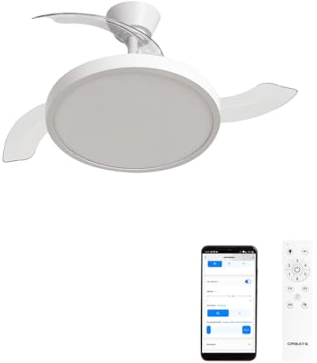 Plafondventilator met licht en afstandsbediening, WiFi en timer, 108 cm, 6 snelheden, intrekbare vleugels — afbeelding 1
