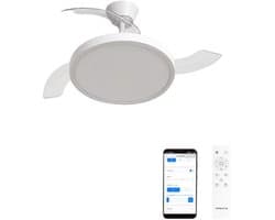 Plafondventilator met licht en afstandsbediening, WiFi en timer, 108 cm, 6 snelheden, intrekbare vleugels