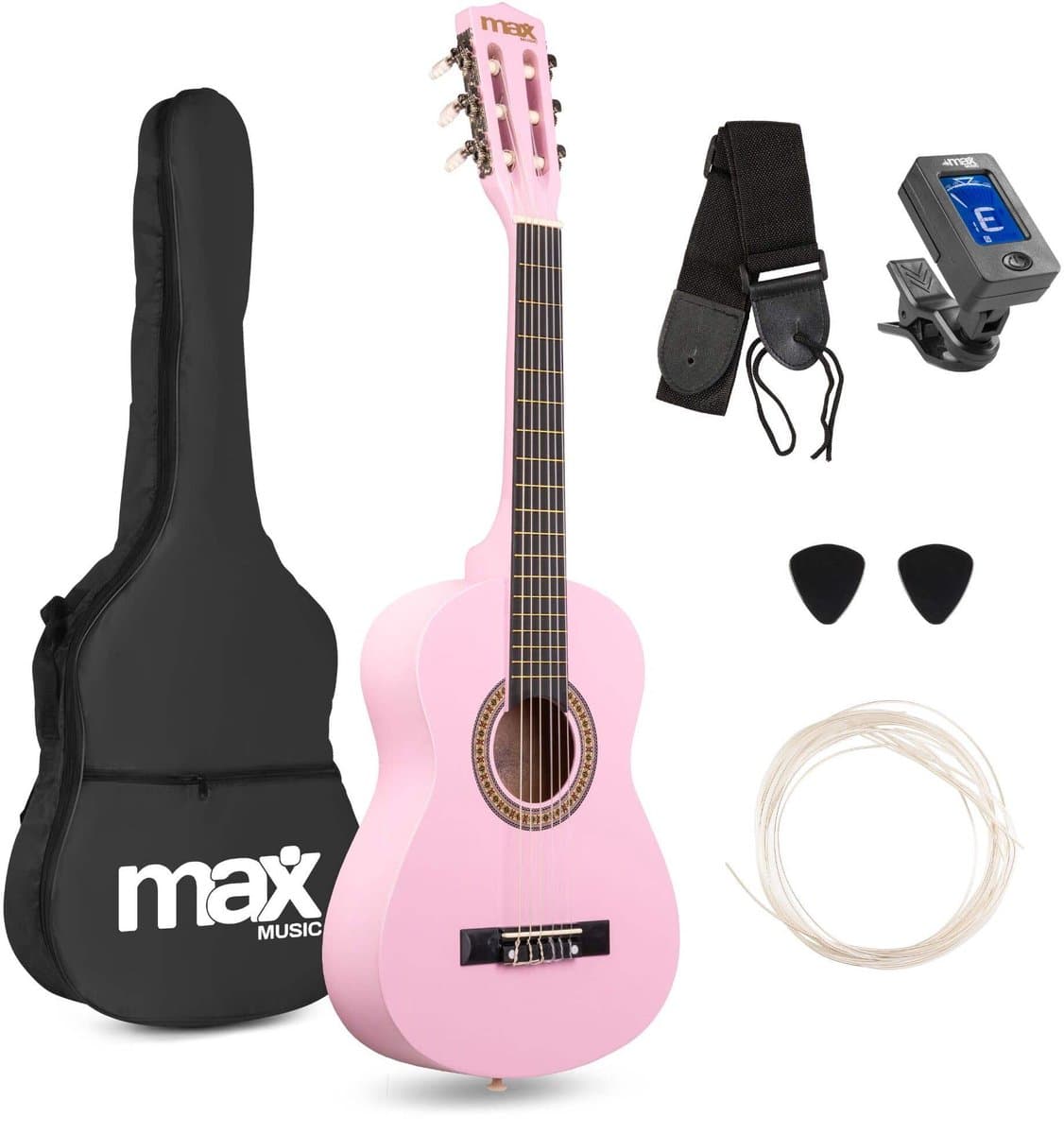 Kinder gitaar - MAX SoloArt akoestische gitaar 1/4 - Met gratis muzieklessen en accessoires - Roze — afbeelding 1