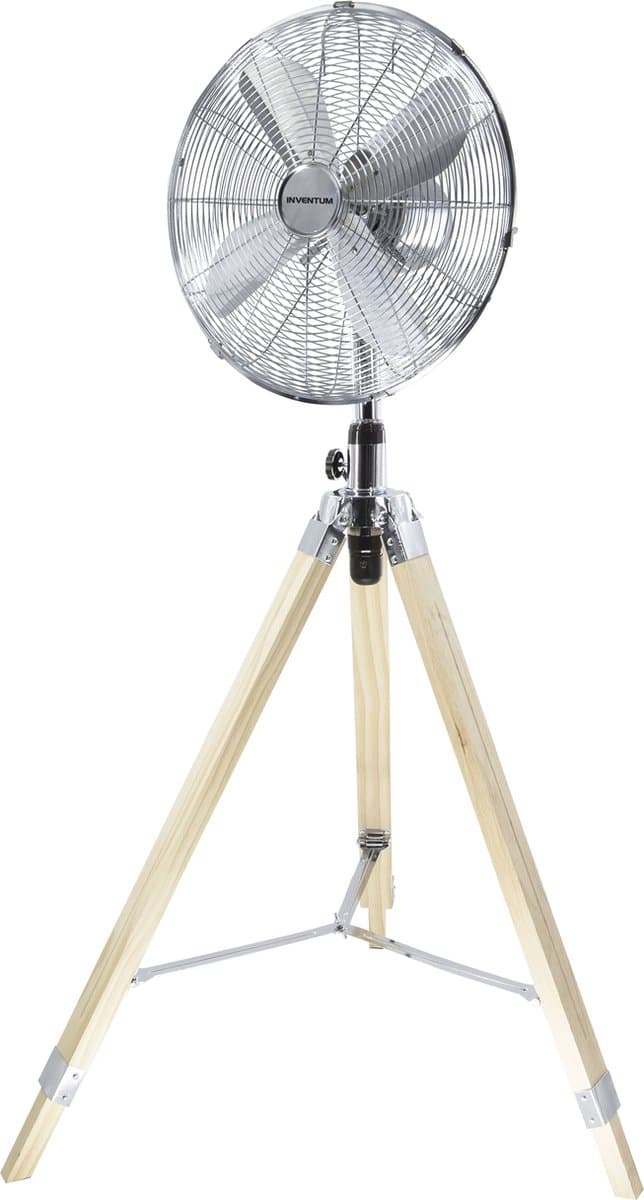 Inventum VST414C - Statiefventilator - 3 snelheden - Ø 46 cm - 85 graden oscillatie - Kantelbaar - Hoogte verstelbaar - Chroom/Hout — afbeelding 1