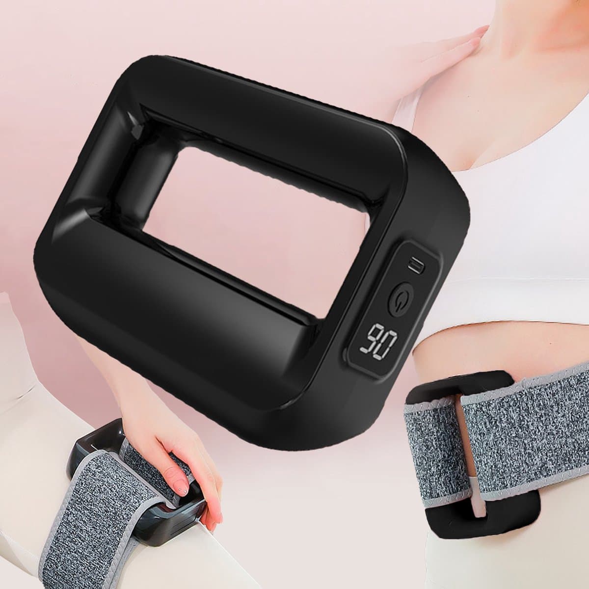 CHIWIN Massage Apparaat Spierpijn – Elektrisch Mini Spiermassage met Riem – 6 Intensiteiten & 3 Modi – Draadloos & LCD – Type-C – Voor Buik / Benen / Armen – Zwart — afbeelding 1