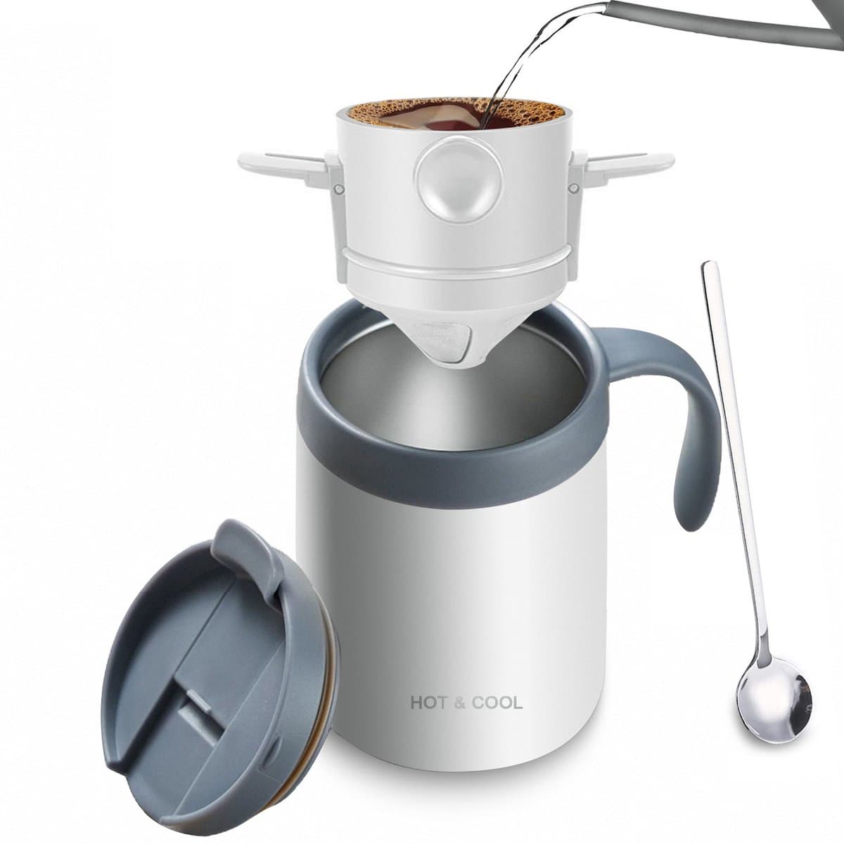 Draagbare Camping Koffiemachine 16oz - Inschenken Set / Koffiekit - Camping Koffiemachine / Reizen Koffie Set / Kamperen Koffiekit - Ideaal voor Outdoor & Vakantie Gebruik-wit — afbeelding 1