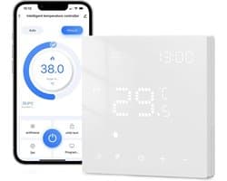 Slimme Thermostaat - Wifi Kamerthermostaat - Verwarming Regelen - Spraakbesturing Ondersteund - 10.5 x 9.8 cm - Wit