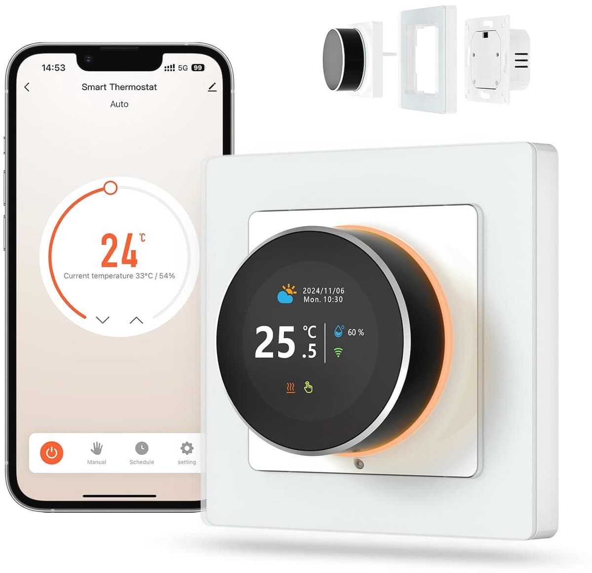 Slimme Thermostaat voor Watervloerverwarming met Wifi en Draaiknop - Compatibel met Alexa en Google Home — afbeelding 1