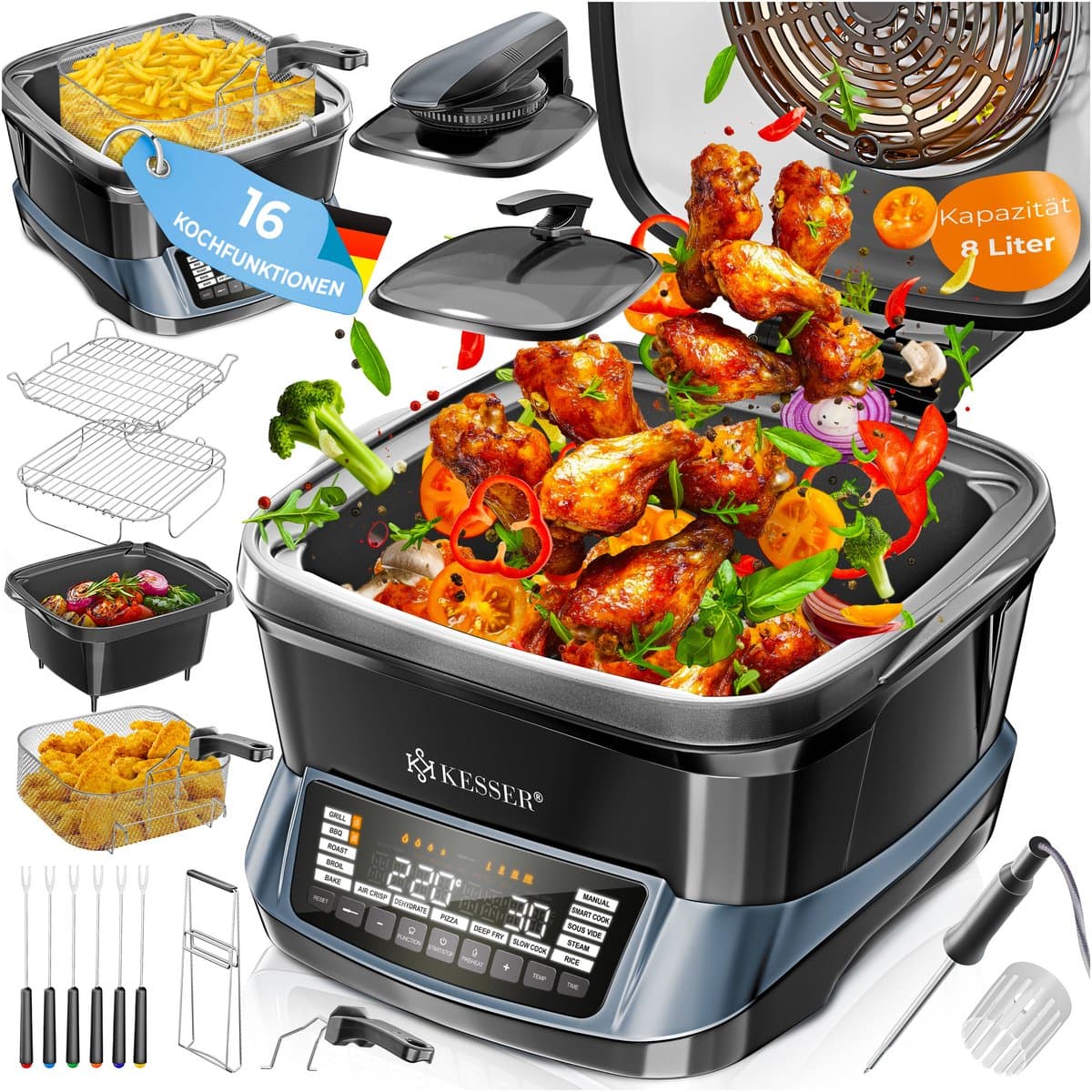 KESSER® Multicooker Airfryer 8L met 16 Kookfuncties Inclusief Stoomkoker, Rijstkoker, Grill Apparaat — afbeelding 1