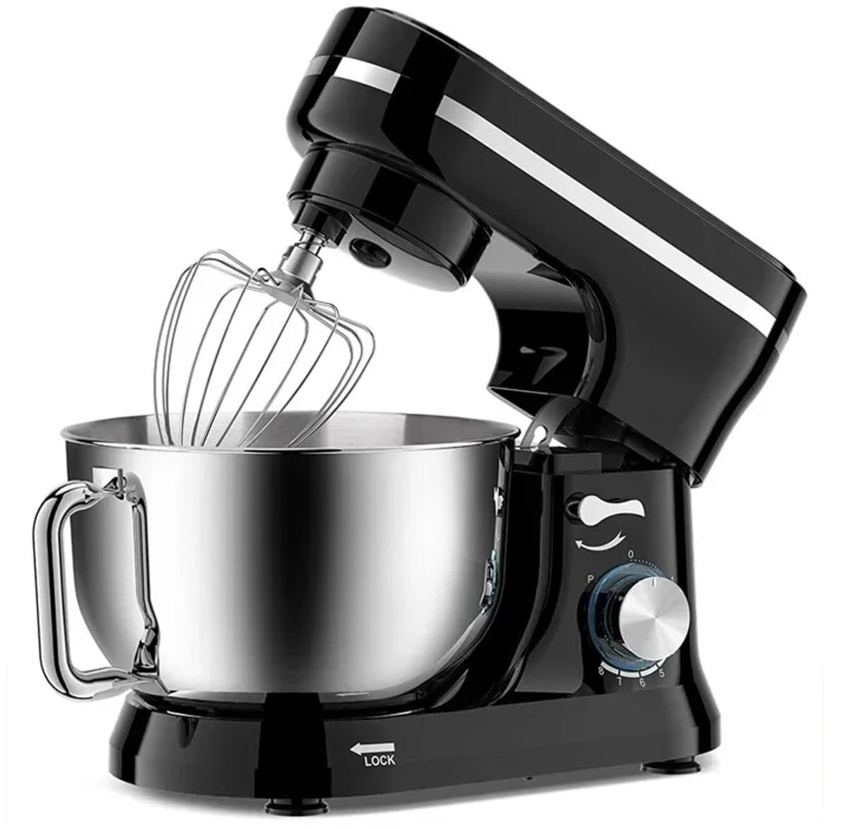ACEP Elecktrische keukenmixer - 4.5 L - Keukenmachine - Zwart - Keukenrobot - 1000W - Keukenmixer met mengkom - RVS - 8 Snelheden — afbeelding 1