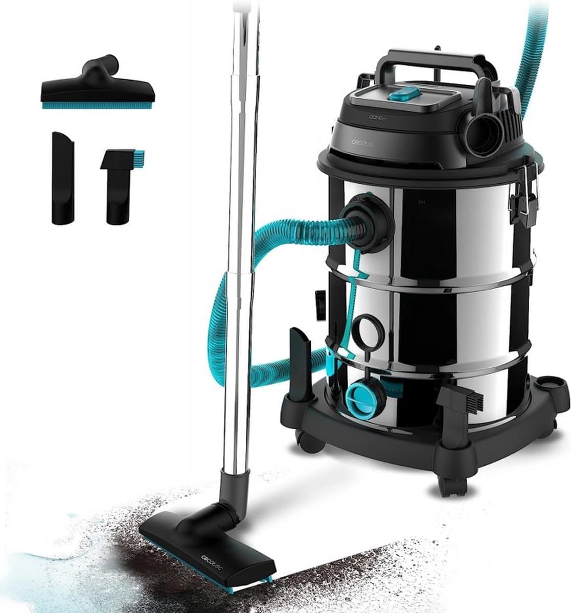 Cecotec Conga Rockstar Wet & Dry Steel Pro, 30 l, 1600 W, 23 kPa, afvoersysteem, stofzuiger en ventilator, metalen frame, wielen — afbeelding 1