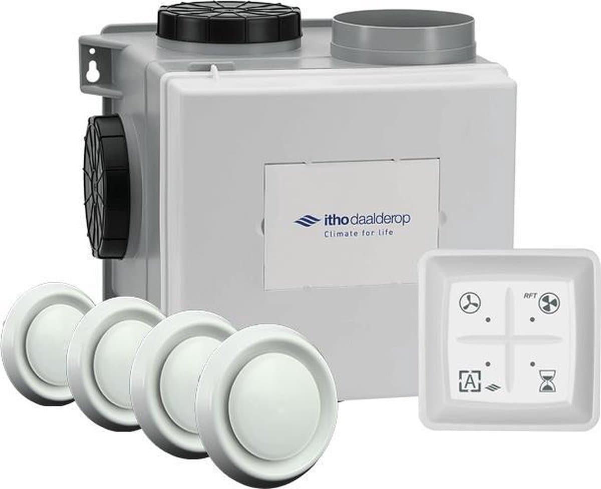 Itho Daalderop CVE-S eco fan ventilator box alles-in-1 pakket HP 415m3/h + vochtsensor + RFT auto + 4 ventielen - perilex stekker — afbeelding 1
