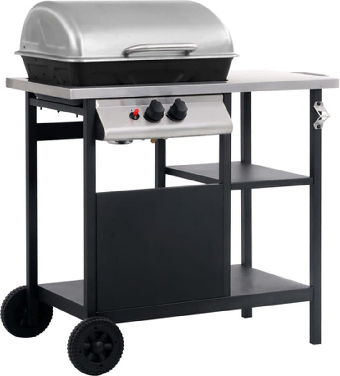 vidaXL Gasbarbecue met 3-laags zijtafel zwart en zilverkleurig — afbeelding 1