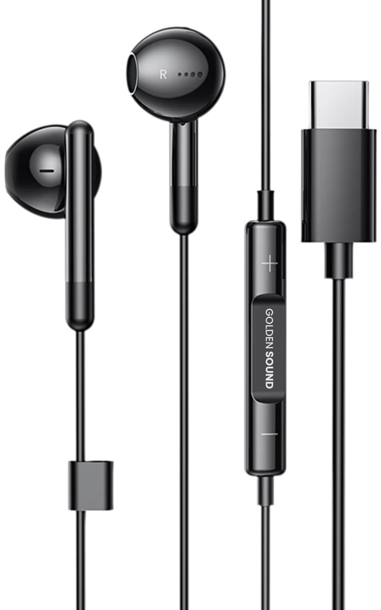 Golden Sound bedrade oordopjes - Oordopjes met draad en microfoon - USB-C aansluiting - Zwart — afbeelding 1