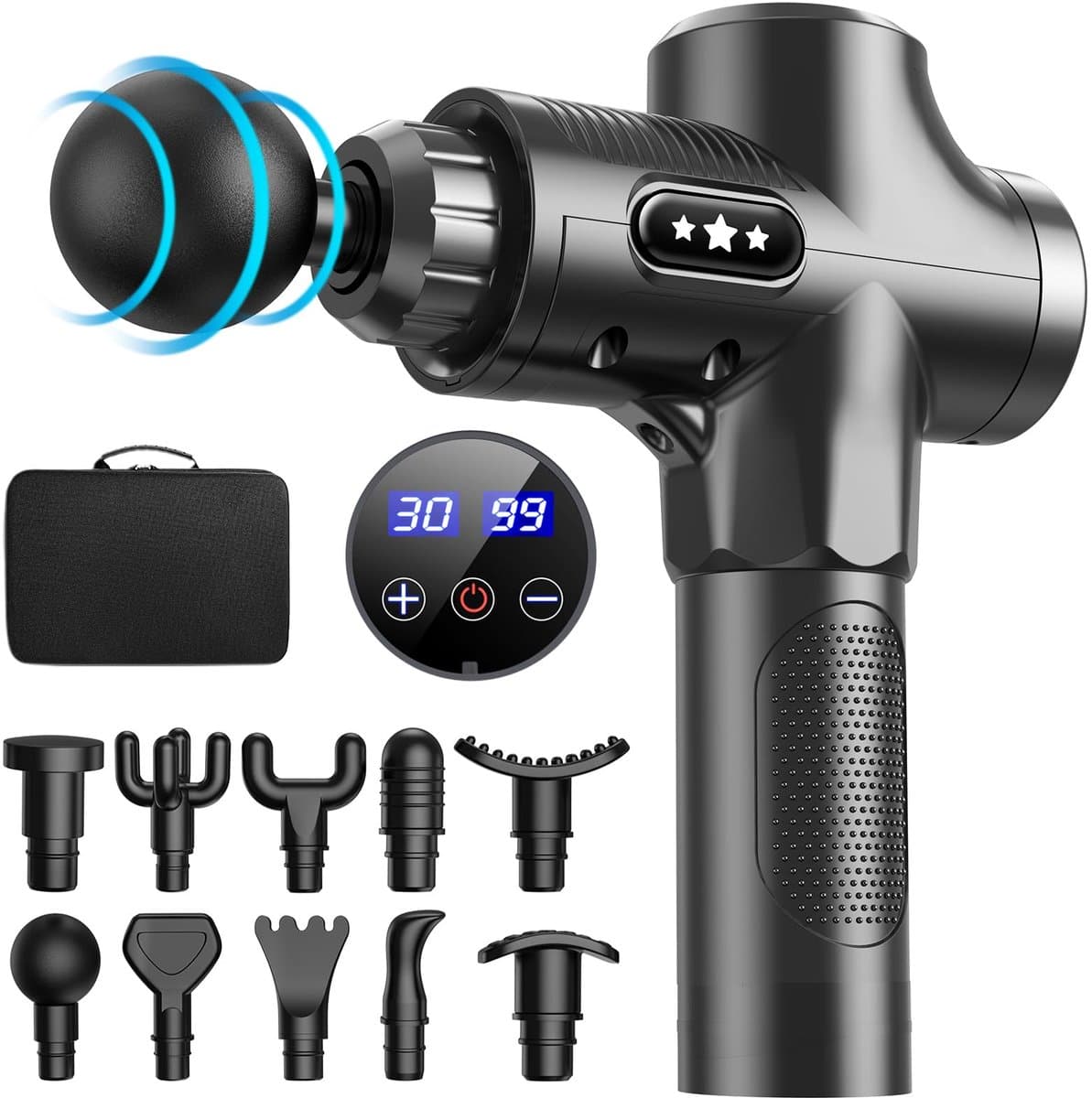 SnelShoppen - Massagepistool met 10 Koppen, 3500 tpm, 30 Snelheden, Antislip Handmassageapparaat, Type-C Oplaad, Diep Weefsel Voor Lichaamsontspanning — afbeelding 1