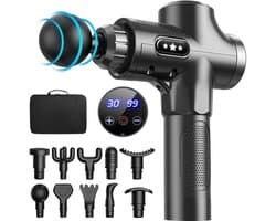 SnelShoppen - Massagepistool met 10 Koppen, 3500 tpm, 30 Snelheden, Antislip Handmassageapparaat, Type-C Oplaad, Diep Weefsel Voor Lichaamsontspanning