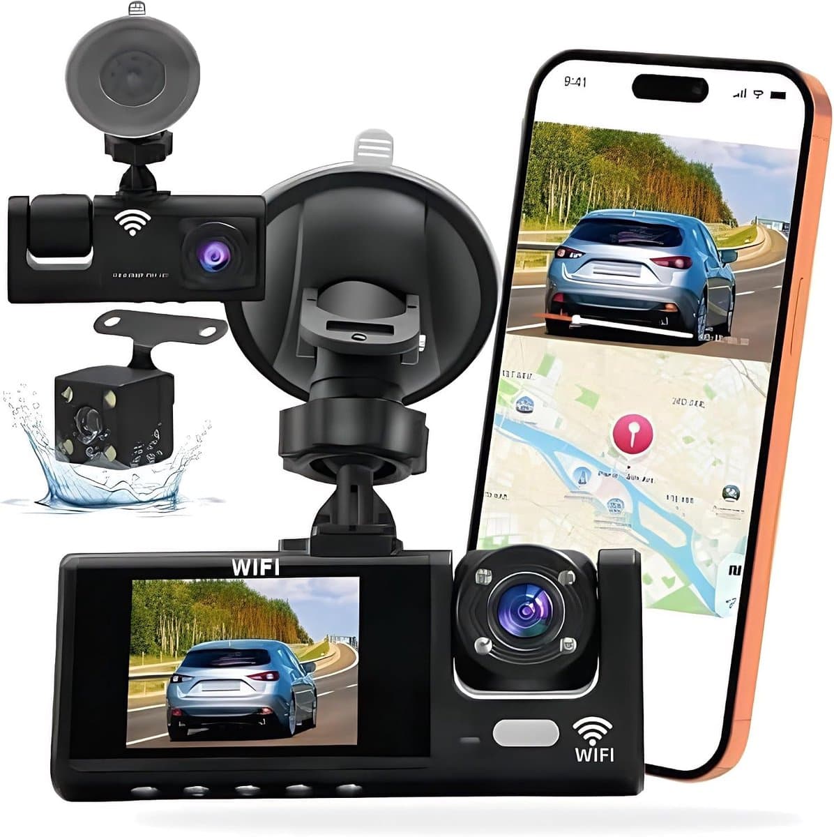 Dashcam 3 camera's 1080P Full HD - Maximale veiligheid 360° zonder dode hoek, nachtzicht en parkeerbewaking - ShopVlot — afbeelding 1