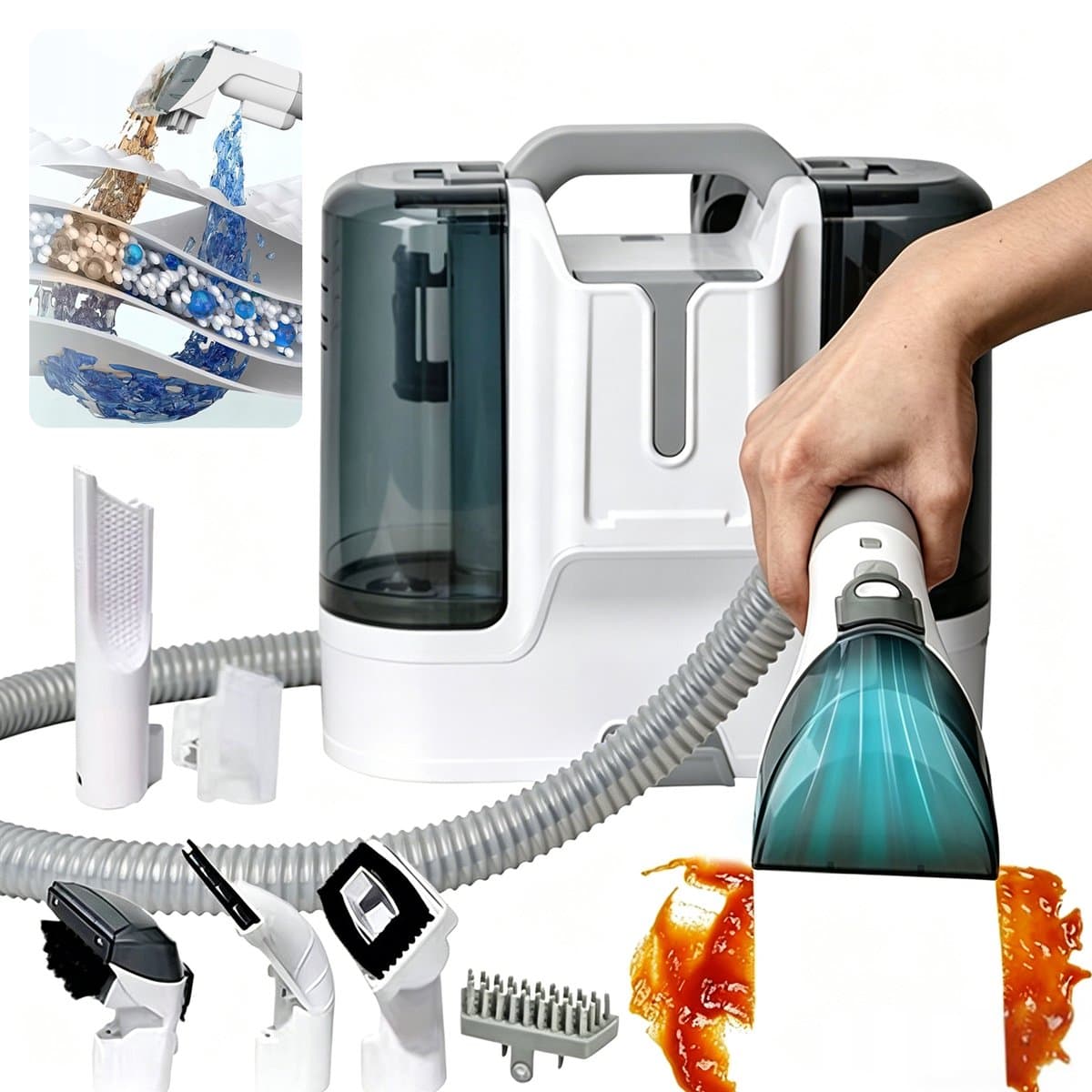 REDOM Stofzuiger 12.000 Pa – 3-in-1 Tapijtreiniger met sproeien, borstelen en krachtige zuigkracht – 1800 ml schoonwatertank – Vlekkenreiniger voor bank, tapijt, auto en matras — afbeelding 1