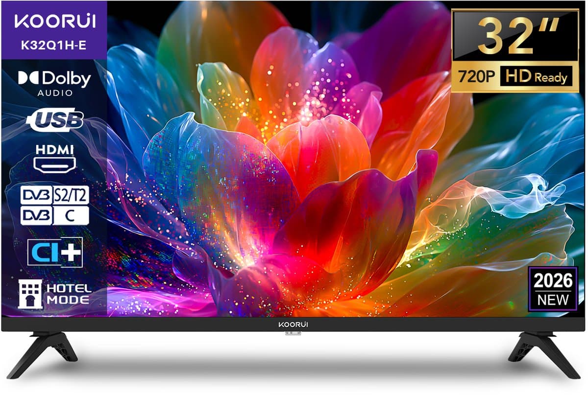 Koorui Standaard TV - LED HD - 32 inch/81 cm - Hotelmodus - HDMI x3, USB x2, CI+ - Tripple Tuner DVB-T/T2/S/S2/C - Frameless Design - Geassembleerd in Nederland - K32Q1H-E — afbeelding 1