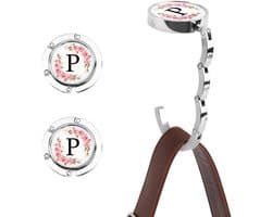 2 stuks letter A-Z handtashaken, gepersonaliseerde initiële letters, handtashaken voor tafel, bloemenletters, handtashouder, opvouwbare tashanger voor vrouwen, tassenhouder voor tafel (P)