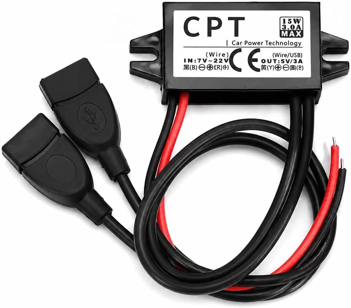 Thijox - 12 V USB-adapter, 12 V naar 5 V DC DC converter - Dual USB Step Down converter 5 V 3 A 15 W voor auto, motorfiets, boot, camper, GPS, dashcam — afbeelding 1