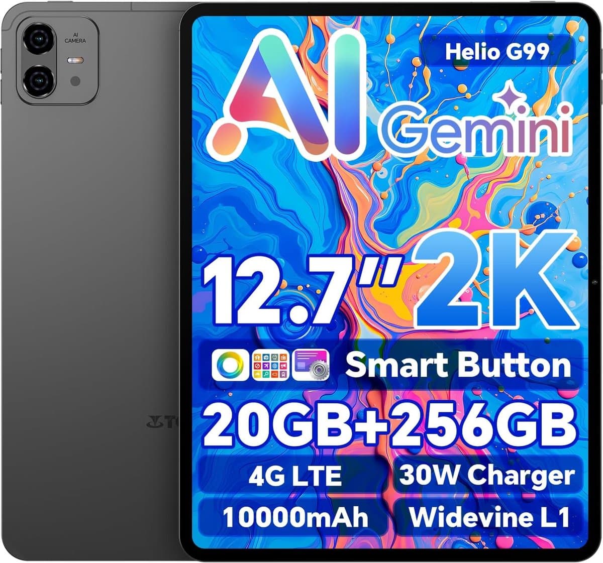SnelShoppen - 12.7 inch Tablet Gaming 2K Display, Android, Dual SIM LTE, 20GB RAM, 256GB Opslag, 10000mAh Batterij, 30W Snelladen, GPS, TypeC, Ideaal — afbeelding 1
