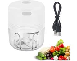 Mini Keuken Chopper - Elektrische Mixer - Snel Ingrediënten Snijden - Drie RVS Messen - 250 ml - Wit