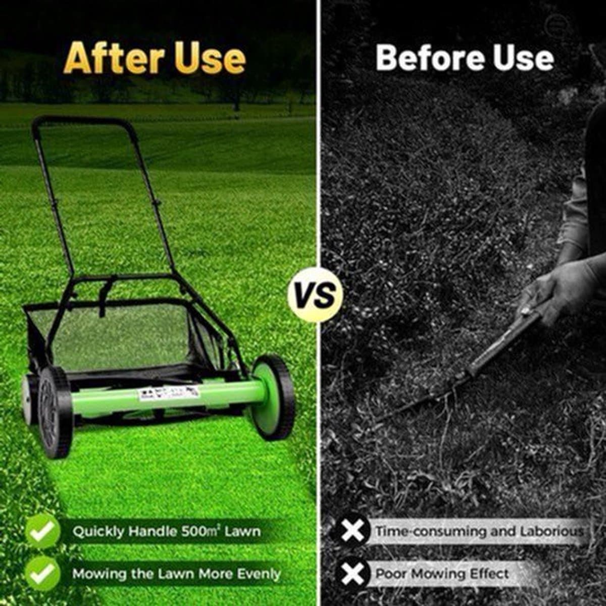 Handgrasmaaier – Handmaaier – Kooimesmaaier – Duwgrasmaaier – Gazonmaaier – 50,8 cm Maaibreedte – 9 Instelbare Maaihoogtes – 65-Mangaan Stalen Messen – Met Opvangzak – Groen — afbeelding 1