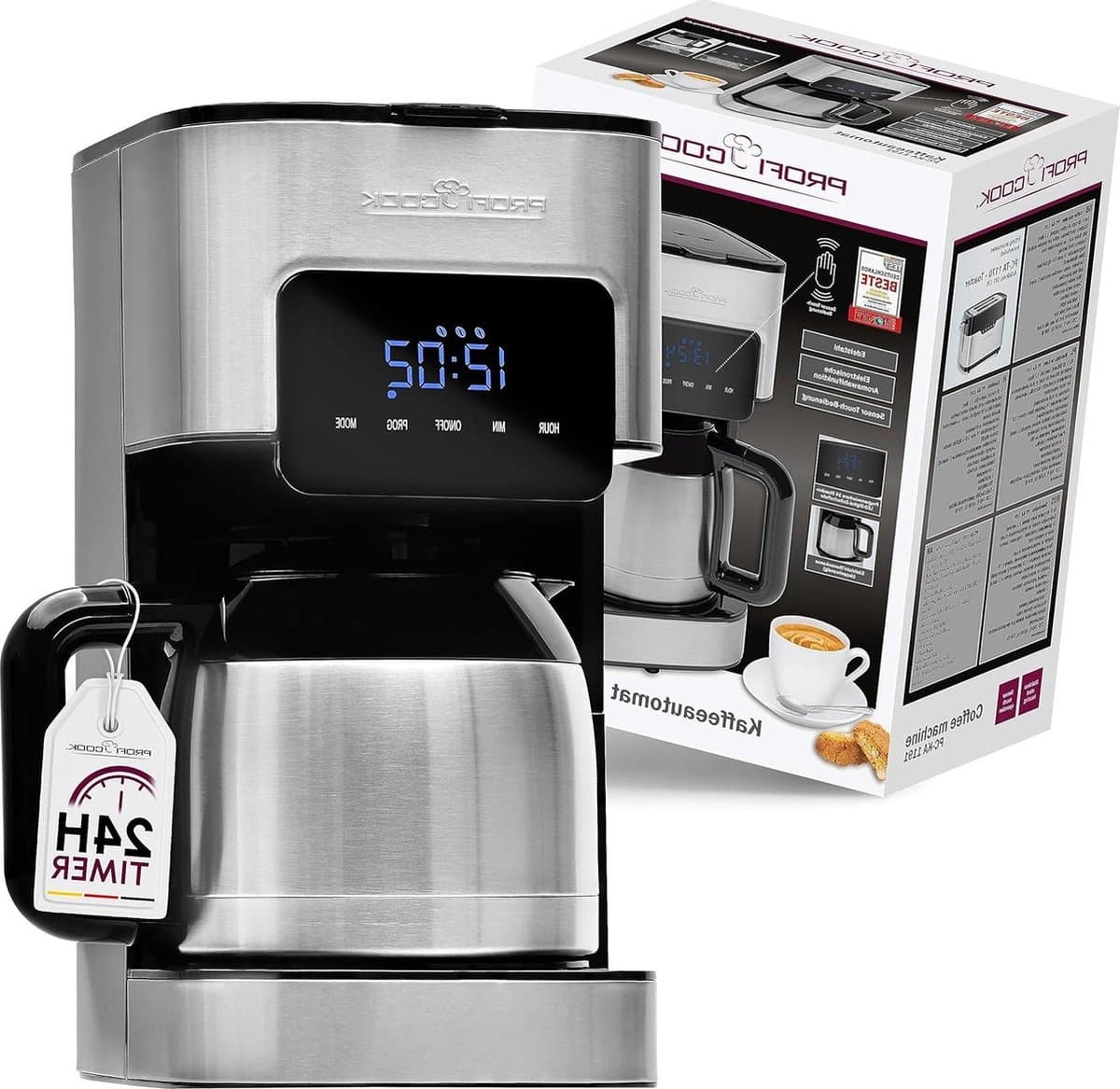 Koffiezetapparaat met timer en thermoskan - verse koffie in de ochtend - dubbelwandige thermoskan roestvrij staal PC KA 1191 — afbeelding 1