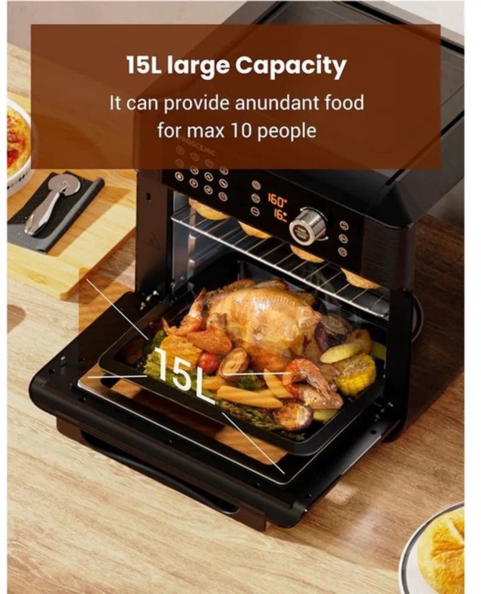 Airfryer oven - Hetelucht Friteuse - Air Fryer - 15L - Grote Inhoud - 12-in-1 - 1700W - App Bediening - 360° Luchtcirculatie - Touch Screen - Turbo Functie — afbeelding 1