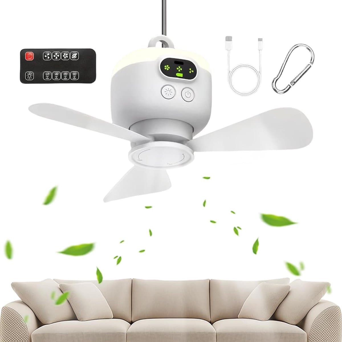 Batterij Plafondventilator - Draadloze Ventilator - Efficiënte Koeling - Afstandsbediening Inbegrepen - 25 cm - Wit — afbeelding 1
