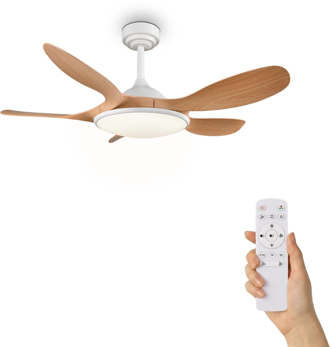Fantiluxe - Brynja - Plafondventilator met verlichting - Hout - Ø108cm - Afstandsbediening - Met lamp - Plafond ventilator - Slaapkamer — afbeelding 1