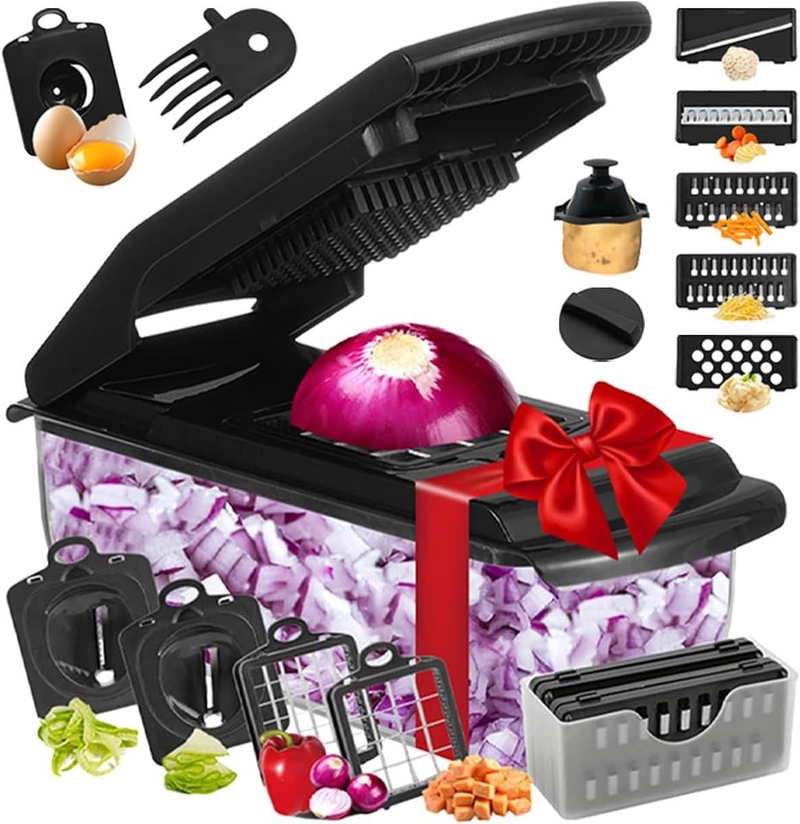 Groentechopper - Keukenhulp - Maaltijdvoorbereiding - 18-in-1 functionaliteit - 334 cm - Zwart — afbeelding 1