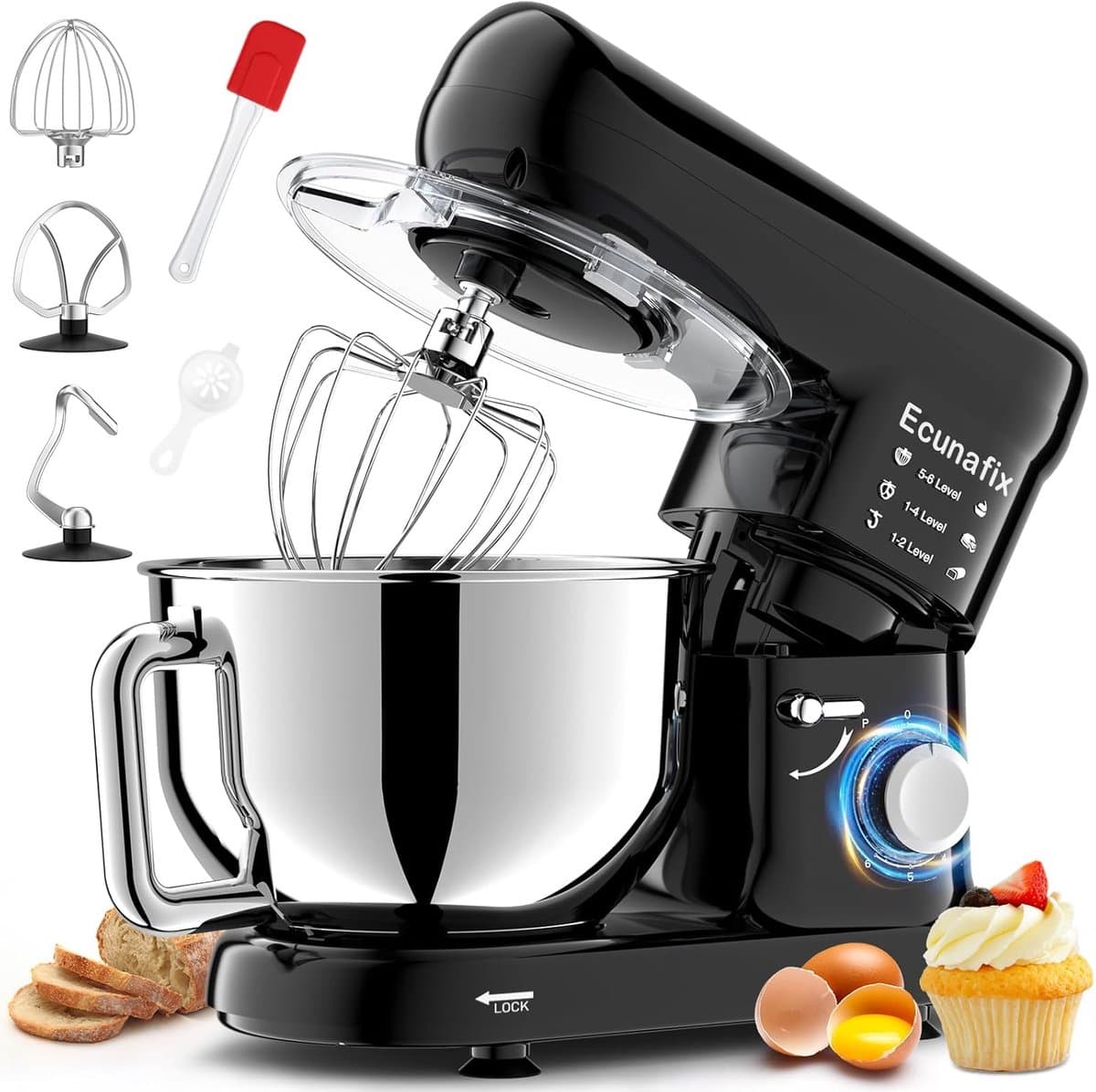 Planetaire Keukenmachine - Elektrische Mixer - Bakken en Koken - Krachtige 1500W Motor - 65 Liter Kom - Zwart — afbeelding 1