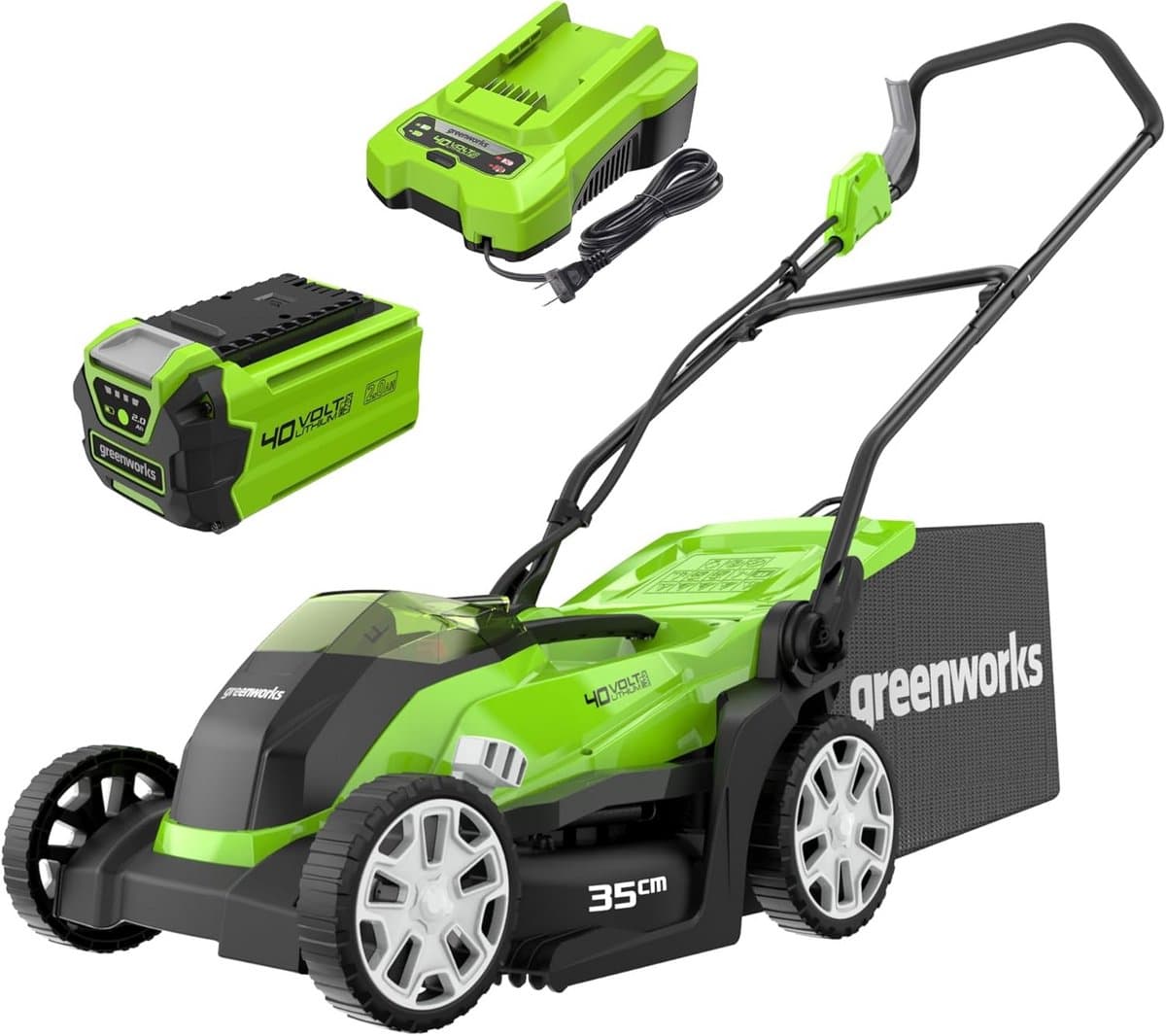Draadloze Grasmaaier - Accu Grasmaaier - Gazon Onderhoud - 5 Maaihoogtes - 35cm Maaibreedte - Groen Zwart Grijs — afbeelding 1