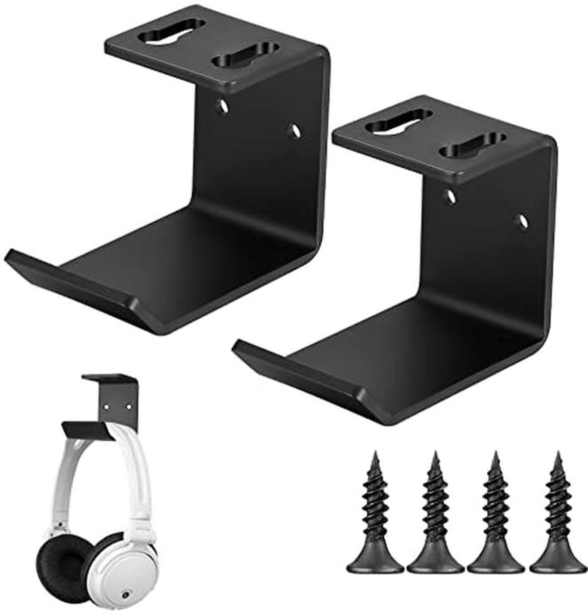 2 Stuks Hoofdtelefoonhouders Wandmontage met Kabelbeheer - Ruimtebesparend & Stevig - Voor Draadloze en Bedrade Hoofdtelefoons - Zwart — afbeelding 1