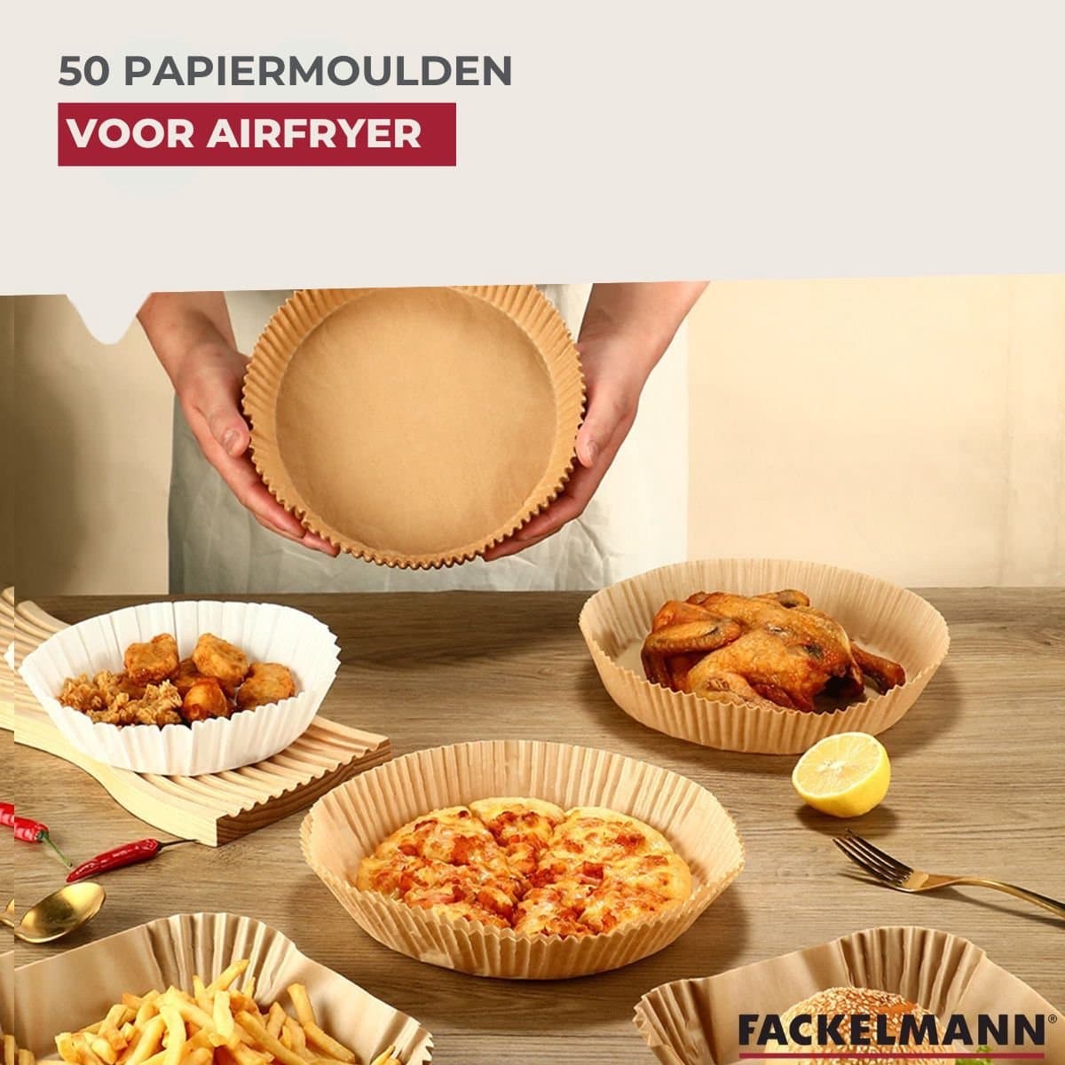 50 Papieren bakvormpjes voor airfryer vierkant 16 cm Fackelmann Diversen — afbeelding 1