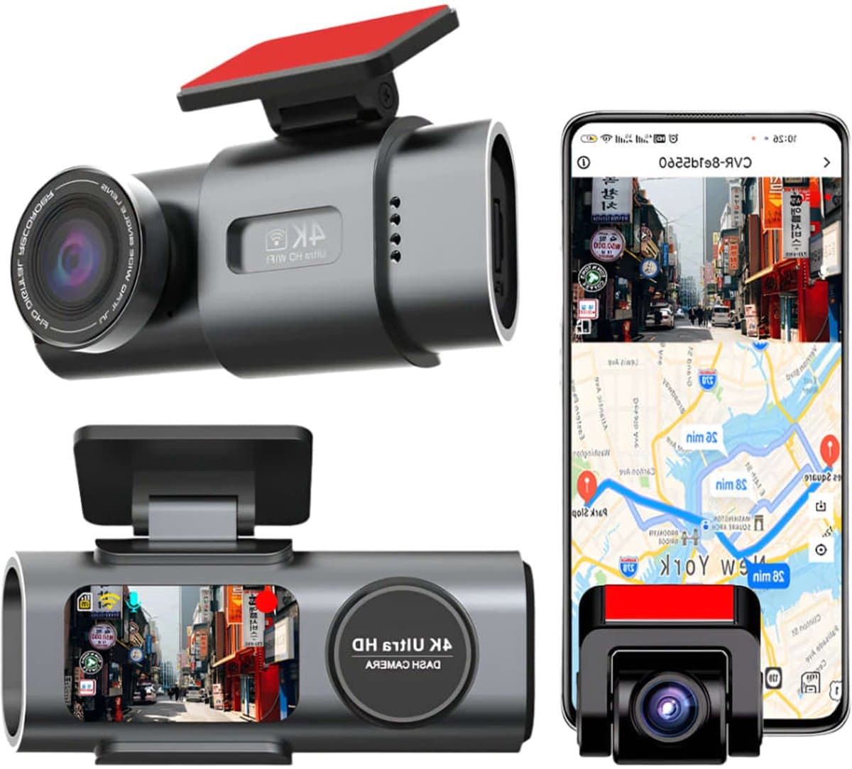 Dashcam voor Auto - 4K Dashcam - Dual Lens - 170° Groothoek - GPS - WiFi - Nachtvisie - 24H Parkeermodus - G-Sensor - 128GB Geheugenkaart inbegrepen - Alleen 4K Dashcam - Zwart — afbeelding 1