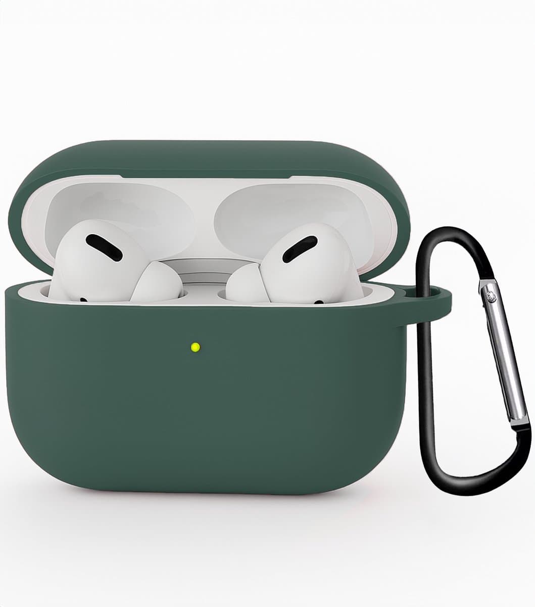 Hoesje - Geschikt voor Apple Airpods Pro 3 - Siliconen Hoes met Clip - Silicone Case Cover - Donkergroen — afbeelding 1