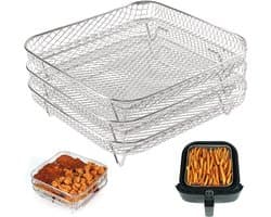 Vierkante Drie-laags Stapelbare Airfryer Rack - 304 RVS Kookrack - Capaciteit Uitbreiden - Gelijkmatig Verwarmen