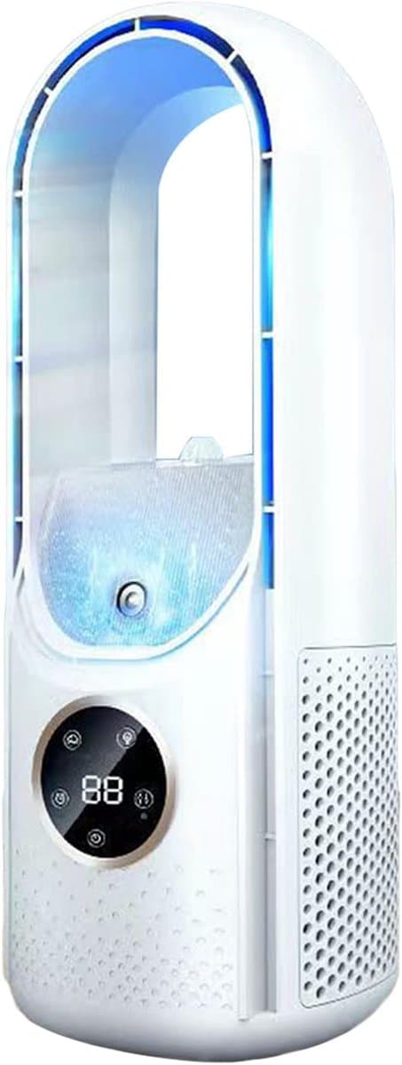 Multifunctionele, bladloze USB-ventilator - 6 snelheden met timer - Koelventilator - Bladloze staande ventilator met LED-display - Geluidsarm - Draagbaar - Voor studentenhuis, kantoorbureau (wit) — afbeelding 1