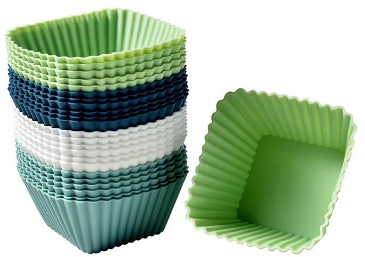 Taartvormpjes - 6,7*6,7*3,5 cm - Set van 24 - Siliconen taartvormpjes - Bakvormen - Antiaanbaklaag - Geschikt voor het maken van muffins, taarten, gebak en pudding - Herbruikbare muffinvormpjes - Geschikt voor ovens en airfryers - Vierkant — afbeelding 1