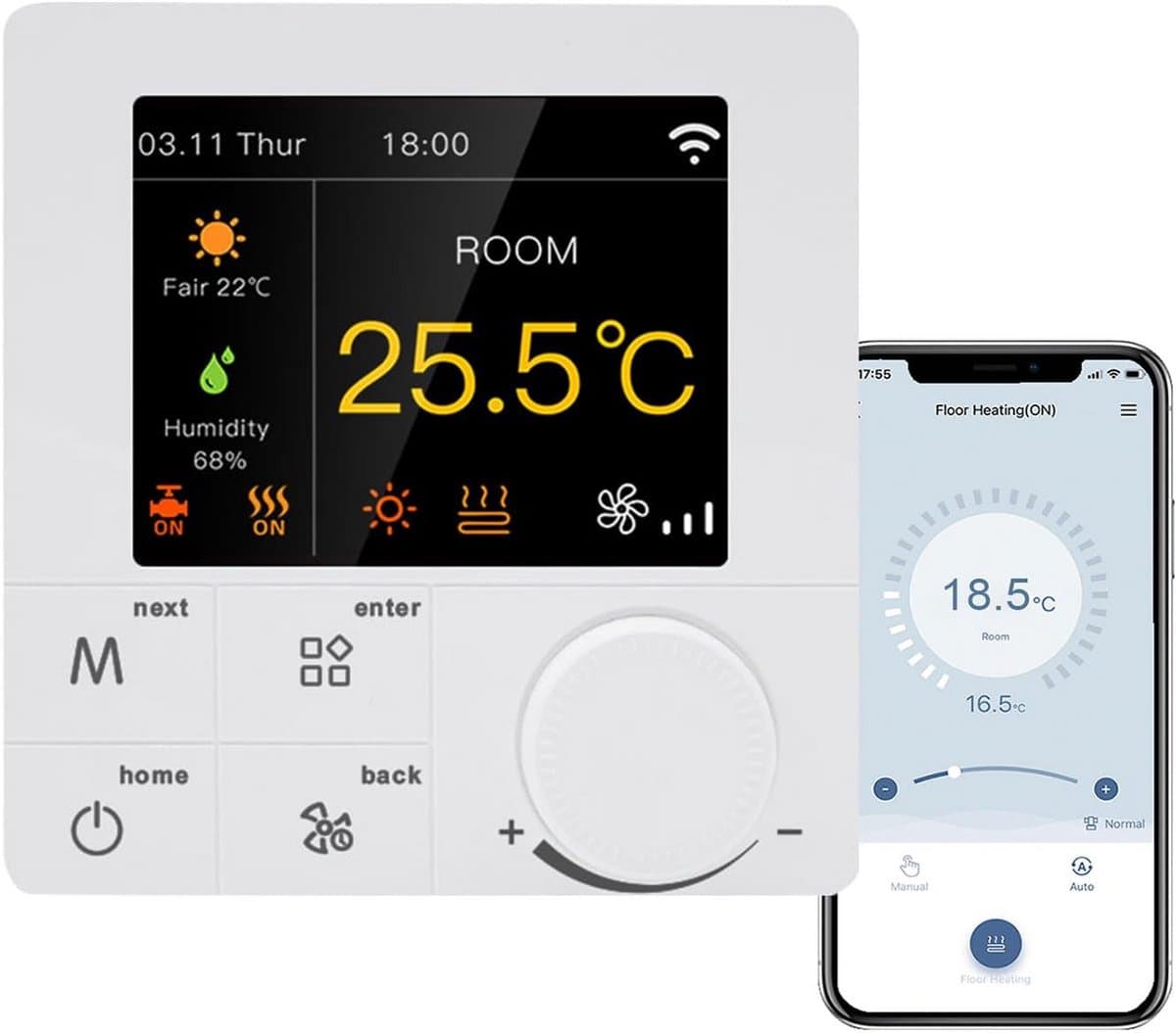 Slimme WiFi Thermostaat voor Airconditioning en Vloerverwarming - Programmeerbaar met Kleurendisplay en Spraakbediening — afbeelding 1
