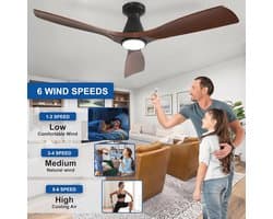 Depuley 52 inch plafondventilatoren met verlichting: walnoot 3-bladige inbouwventilator met laag profiel voor slaapkamer - dimbare buitenstille DC-motorventilator met afstandsbediening