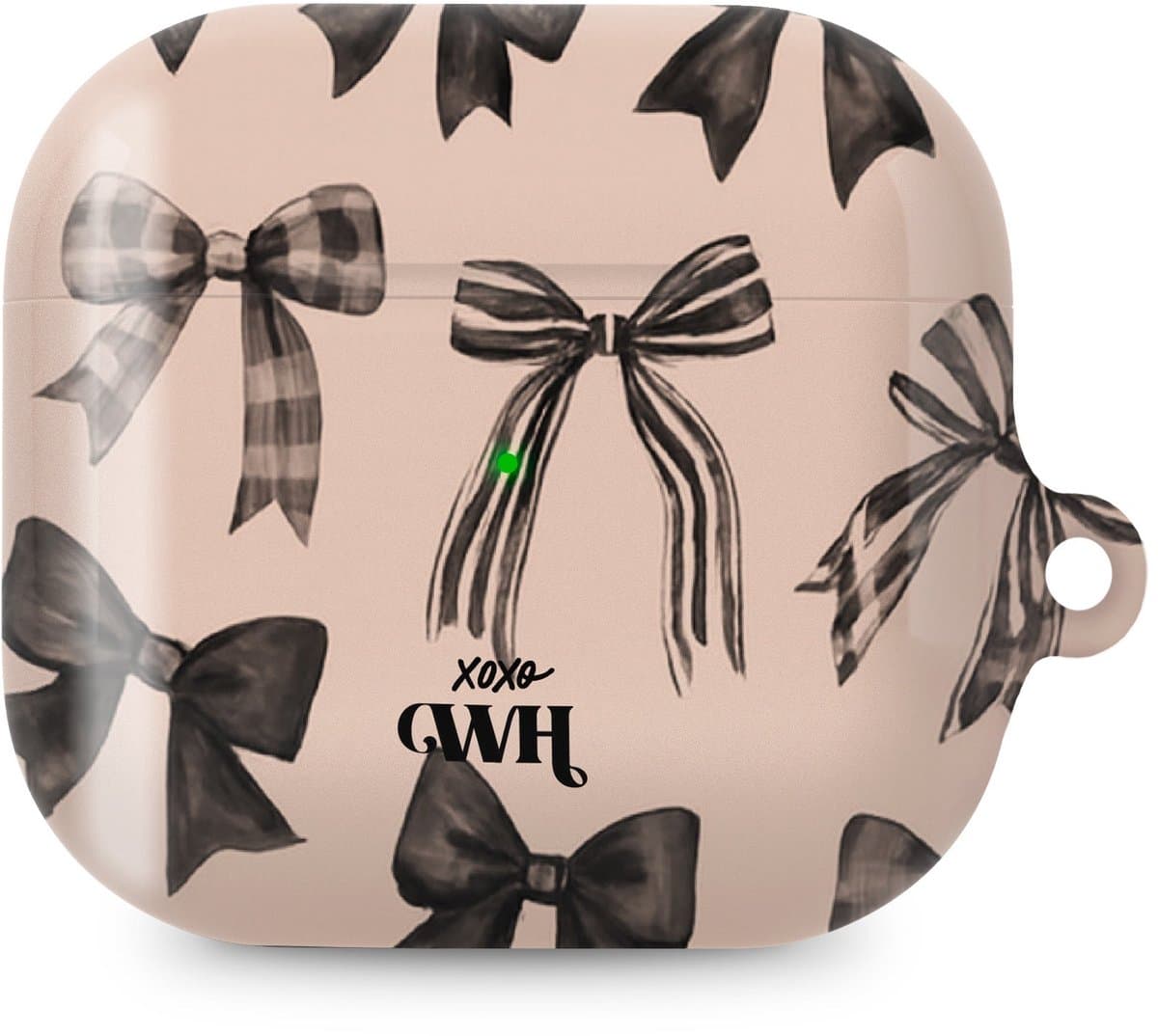 xoxo Wildhearts hoesje geschikt voor AirPods 4 - Winter Muse - Ook als telefoonhoesje verkrijgbaar - schokbestendige case - koptelefoonhoes - Beschermhoes met strikjes patroon - Beige — afbeelding 1