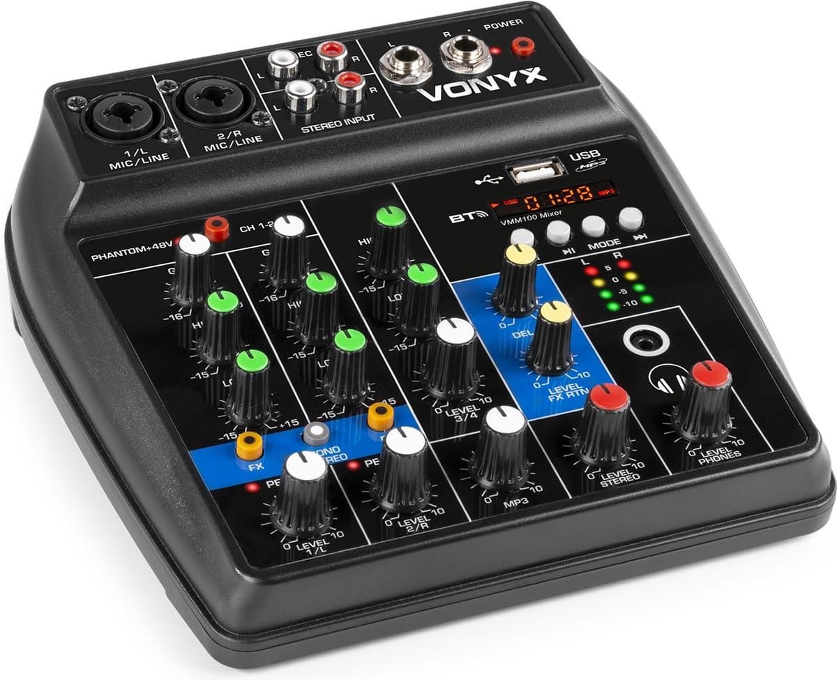Mengpaneel USB - Vonyx VMM100 - Audio mixer 4-kanaals met Bluetooth en USB mp3 speler — afbeelding 1