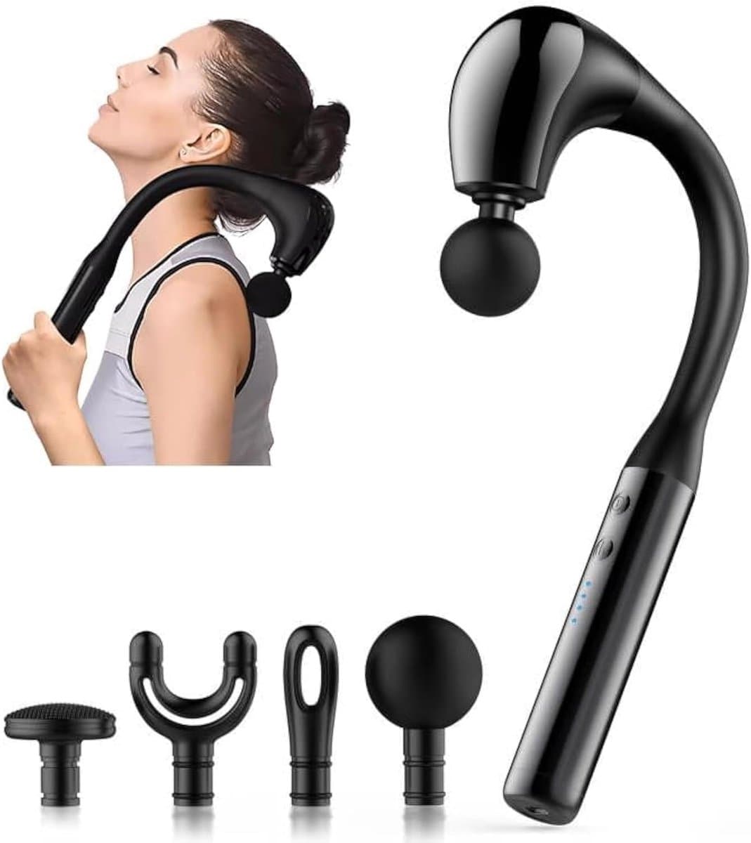 Massage Gun, Diepe Spiermassage met Verlengde Handgreep, U-vormig Massageapparaat voor Rug, Nek, Schouders en Benen, Handheld Body Massager voor Thuis en Ontspanning — afbeelding 1