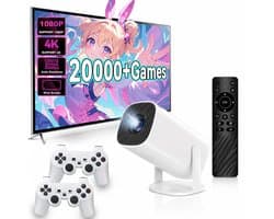ECTEATOY® Mini Beamer – HD Smart Projector met WiFi 6 & Bluetooth 5.4 – 4K Support – Inclusief 2 Game Controllers (64GB TF Card & 15.000+ Retro Games) – Wit