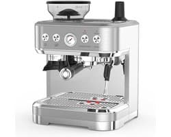 Espressomachine met Maal functie - Geborsteld RVS - 1350W Directe Verhitting - Handmatige Drukregeling - Thuis en Kantoor
